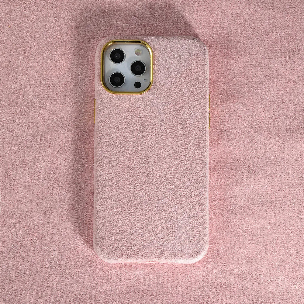 Turn Fur furry phone case in solid colour for iPhone 13 series, rear cover style with PU PET construction