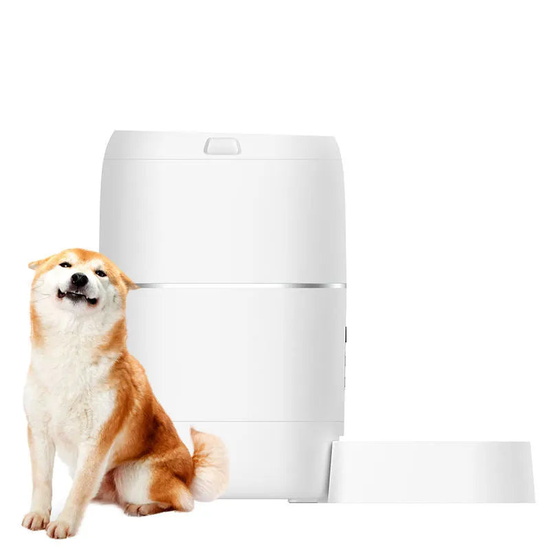 White ABS smart pet automatic feeder and water feeder, voice or video version, 220V US, 207 x 207 x 339 mm