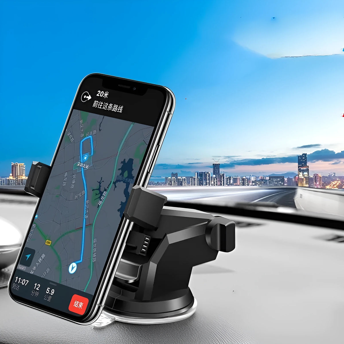 S1 universal car phone holder with suction cup and air outlet mount, retractable clamp, 360 degree rotation, fits phones 59-83mm wide