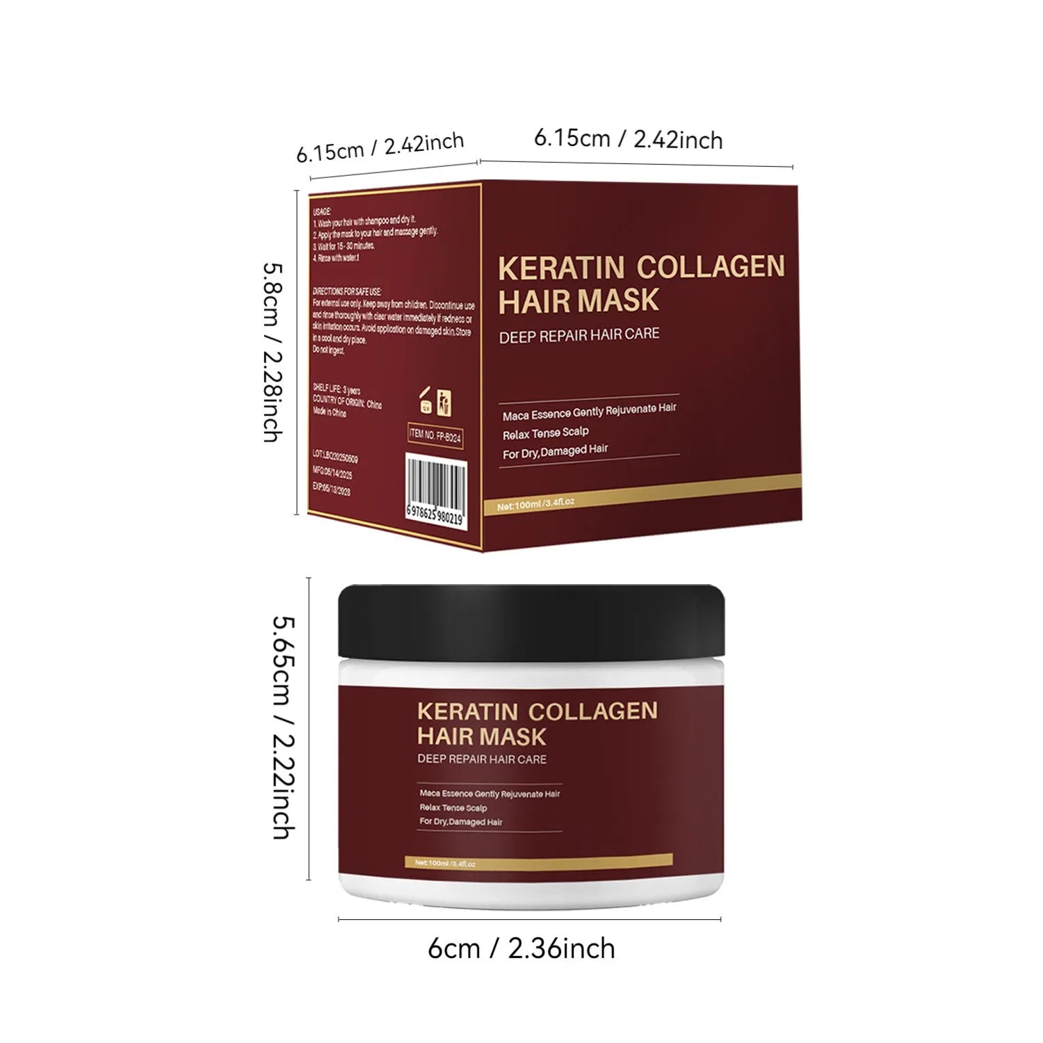 100ml collagen hair mask bottle for moisturising and repairing dry hair