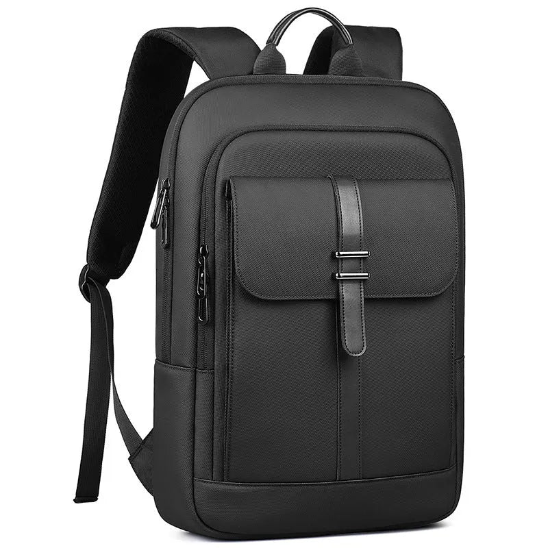 Black lightweight Oxford cloth backpack with visible sewing lines for business commuting