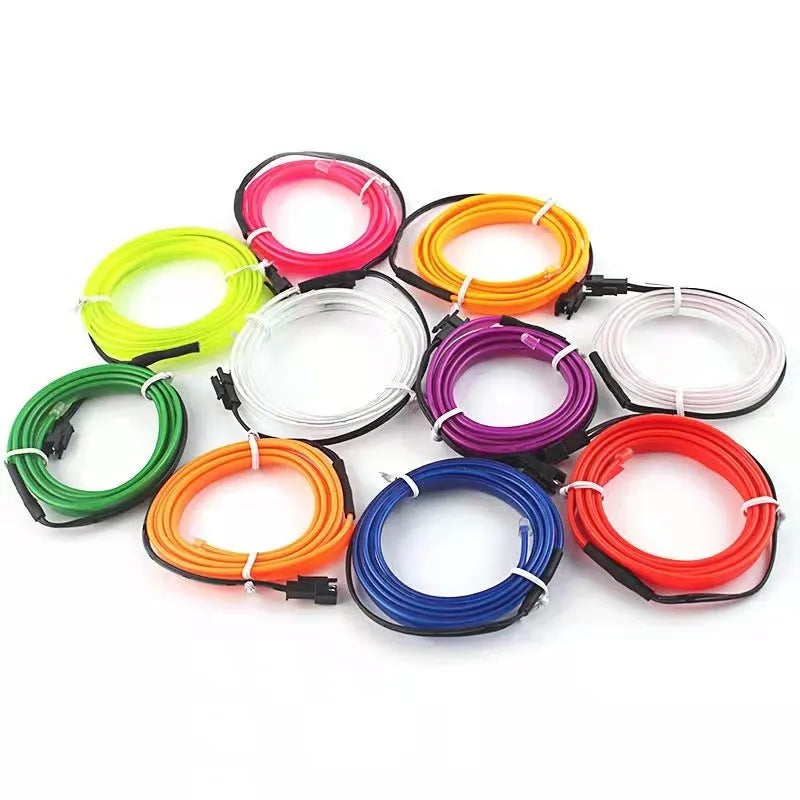 Six-metre long USB-powered LED light strip for car interior ambient lighting in various colours.