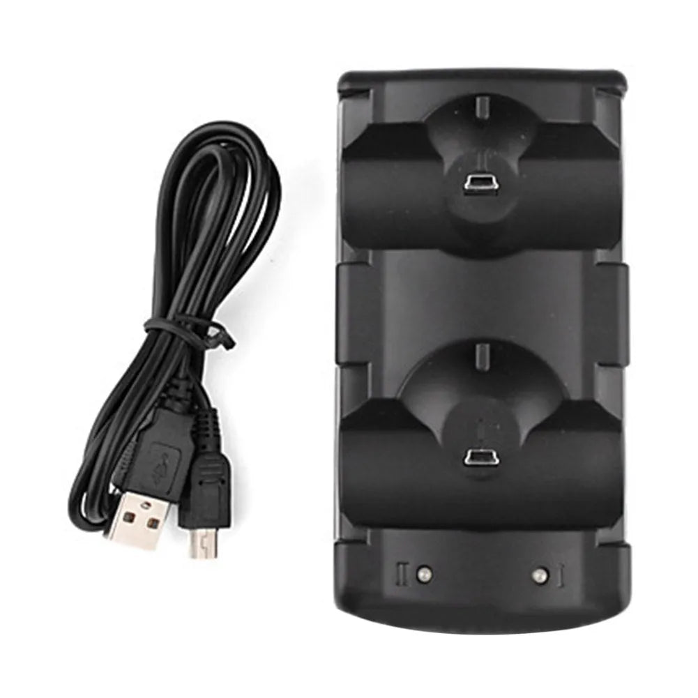 Black PlayStation 3 dual controller charging dock showing two controller charging slots