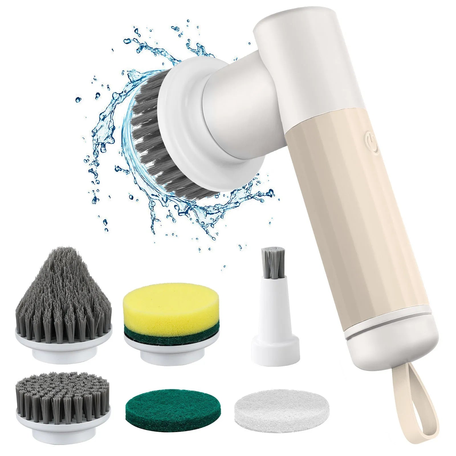 White high torque mute electric cleaning brush on a tile surface with six brush heads
