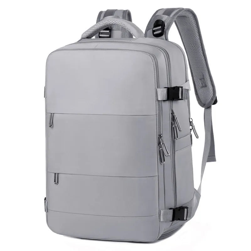 Large purple waterproof travel backpack with laptop compartment and air-cushioned shoulder straps