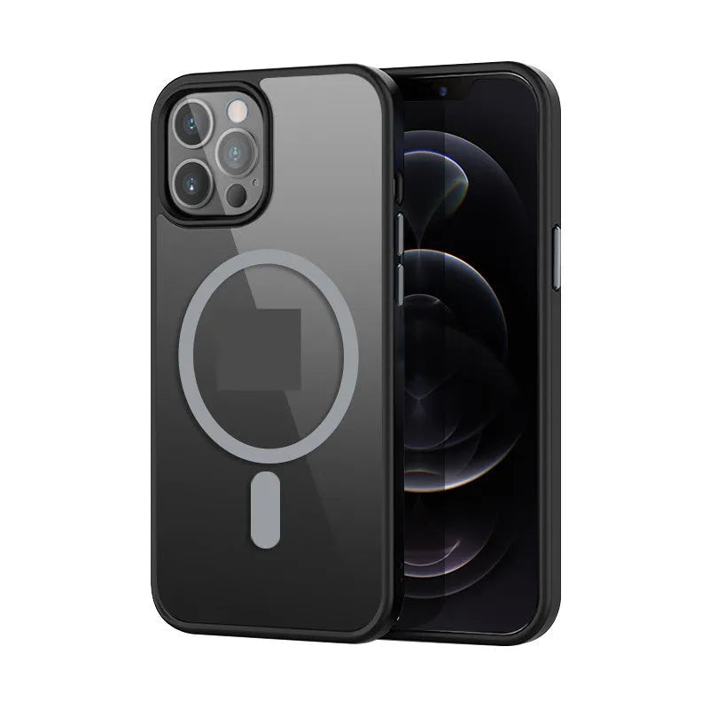 Magnetic silicone protective cover case for iPhone 12/13 in matte black, PC TPU back cover