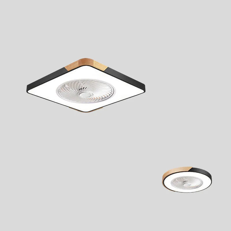 Nordic style solid wood ceiling fan with integrated PVC lampshade in rectangular, round, and square shape options