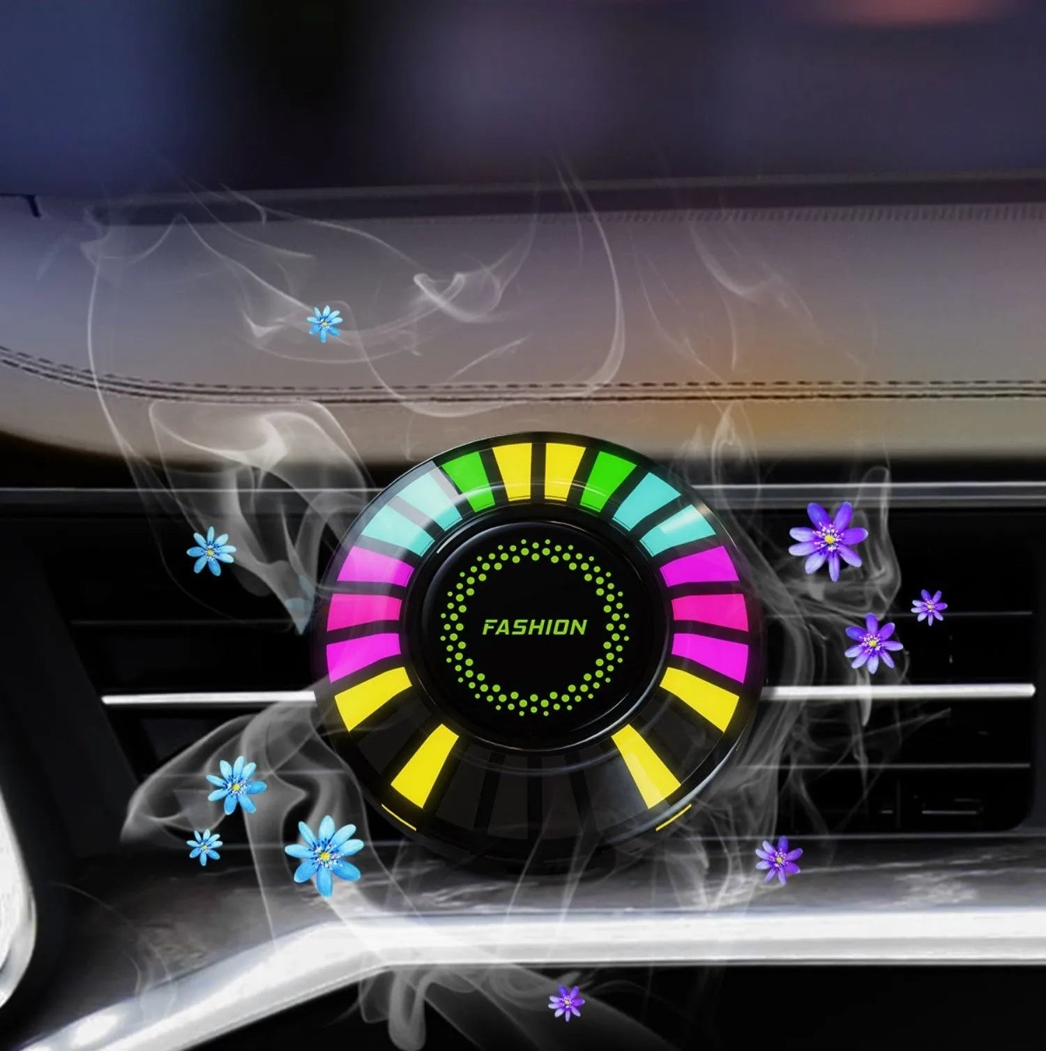Car air outlet aromatherapy light with RGB illumination attached to vehicle vent