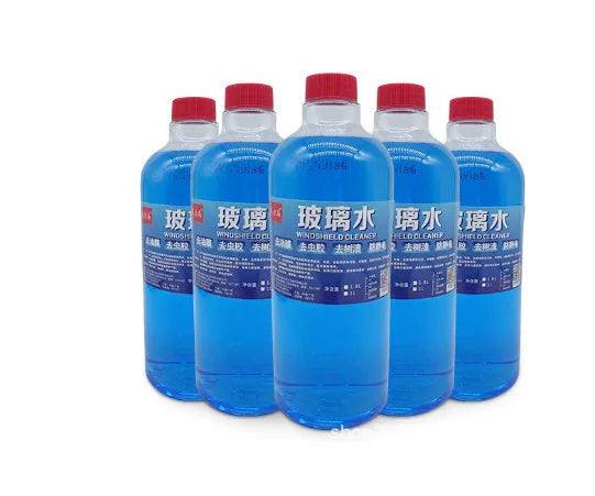 Blue 1L windshield washer fluid bottle with 0°C label for car windscreen cleaning