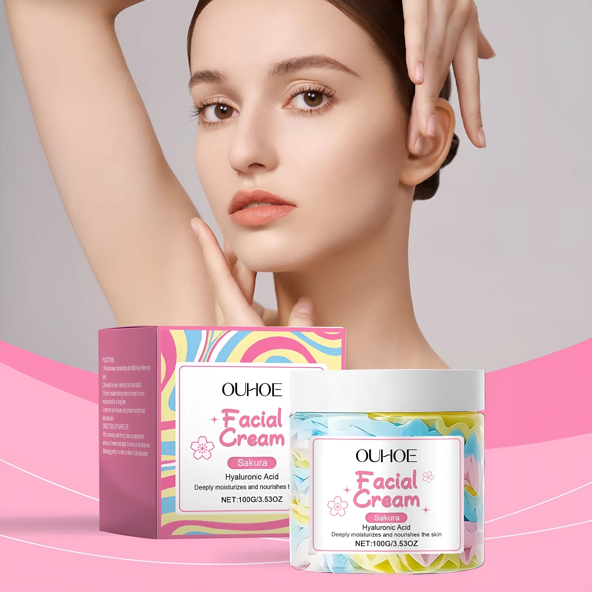 Square jar of Sakura Butter Cream Nourishing Moisturiser, 100g net content.