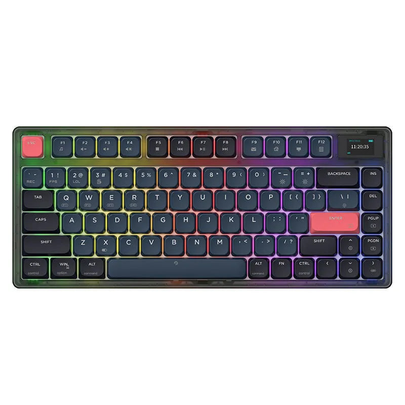 AJAZZ AK832PRO mechanical keyboard with colour screen and green keycaps showing compact 81-key layout