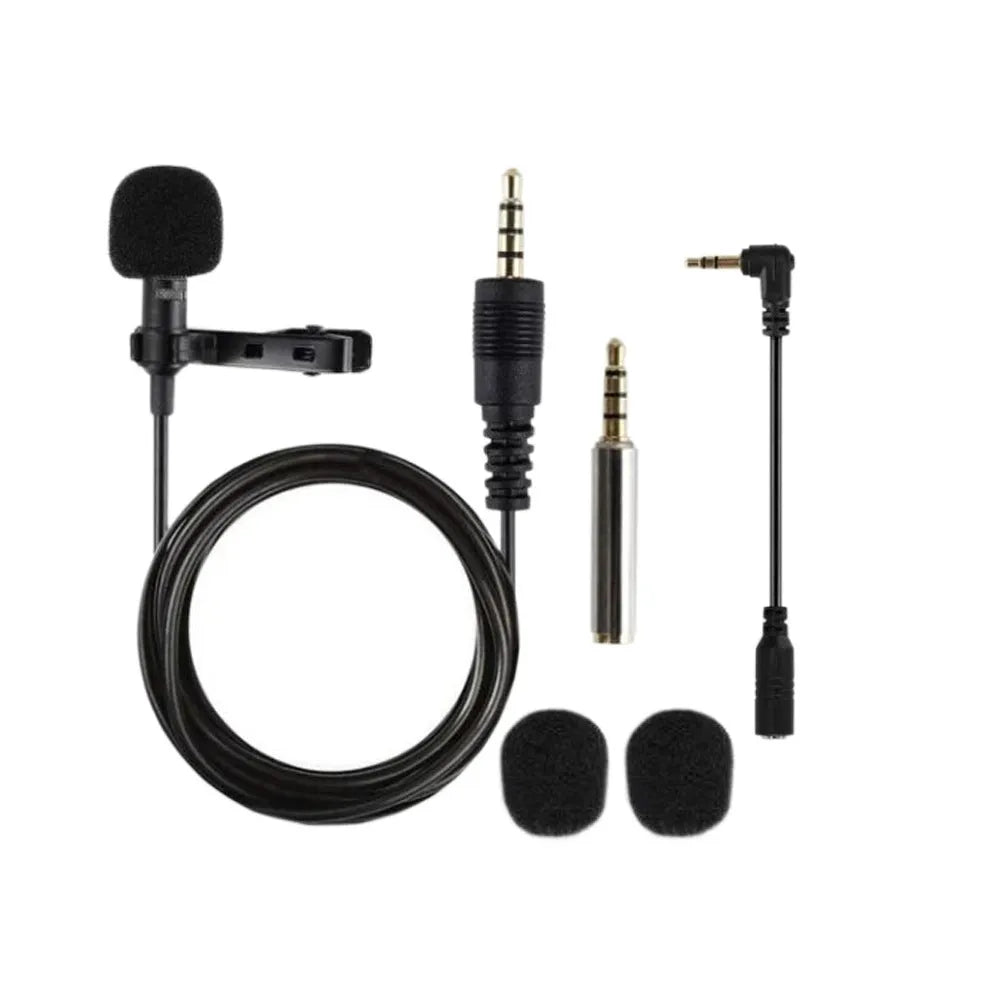 Portable neckline clip microphone set in black with 3.5mm jack and 12-hour battery