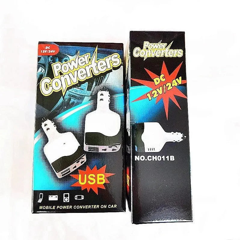 Car cigarette lighter charger with 220V AC socket and USB port for mobile phone charging