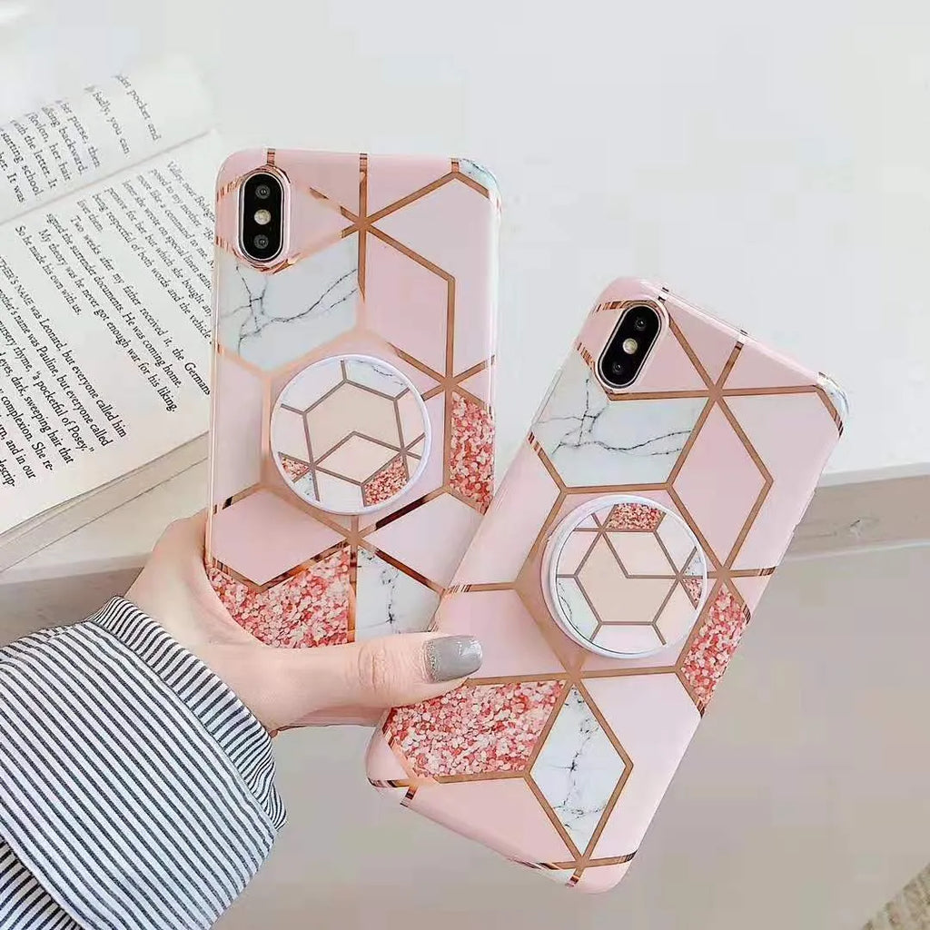 Galvanized marble silicone mobile phone case for iPhone and Huawei models