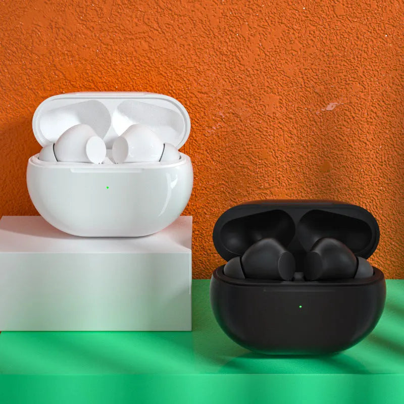 Pro4 Bluetooth wireless stereo earbuds and charging case in black or white colour options.