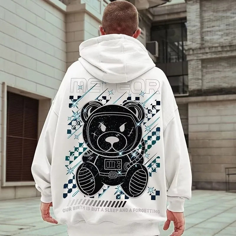 Men's hooded plus size sweatshirt with wool lining and polyester padding, available in black, white and red.