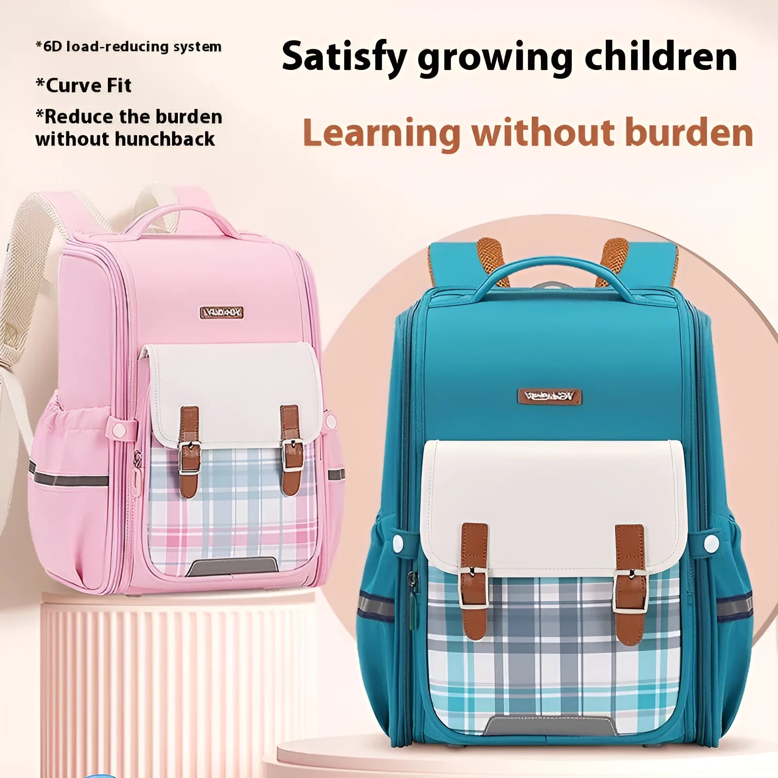 Lightweight Oxford cloth student schoolbag in navy blue colour with large capacity for Grade 5-6.