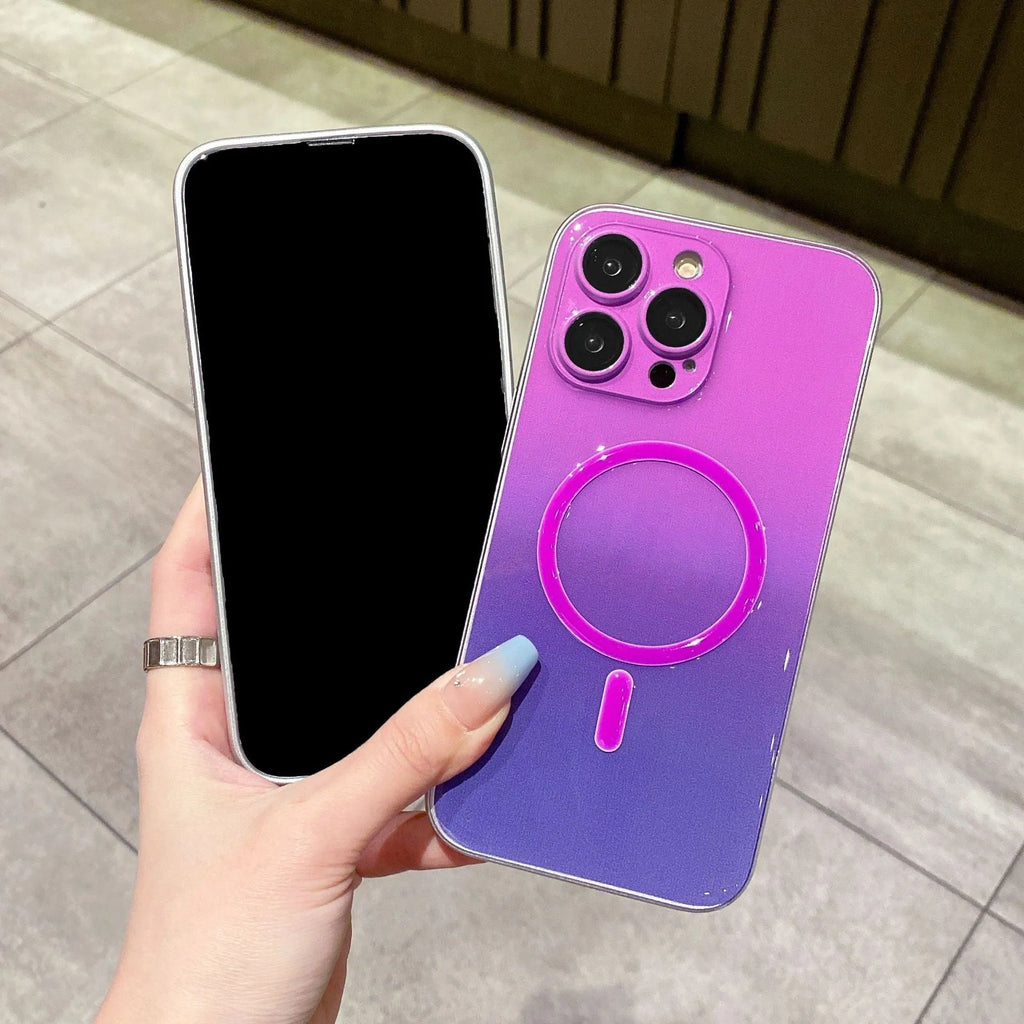 Luminous magnetic suction iPhone case in gradient TPU PC with embossed craft and all-inclusive cover