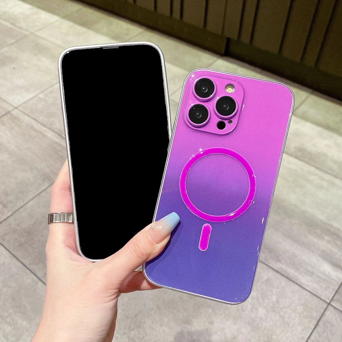 Luminous magnetic suction iPhone case in gradient TPU PC with embossed craft and all-inclusive cover