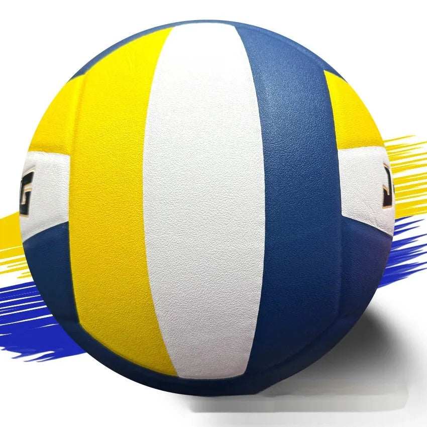 Size 5 PU volleyball in blue, yellow, and white for youth indoor and outdoor competition training