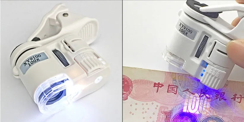 Digital microscope camera clip for cell phone with 60X magnification and LED light