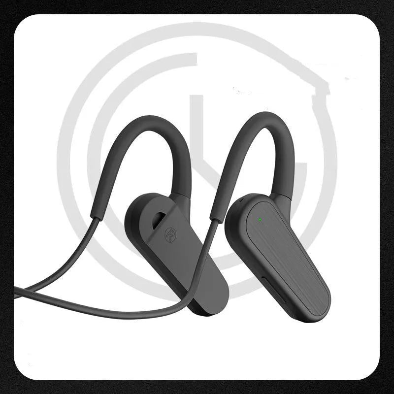Bone conduction sports earphone, neck hanging waterproof design, Bluetooth 5.3, 15m range, Q2 black with charging cable and instructions