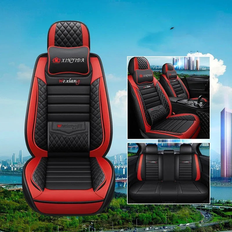 Red leather car seat cushion with high elastic sponge filler on a car seat.