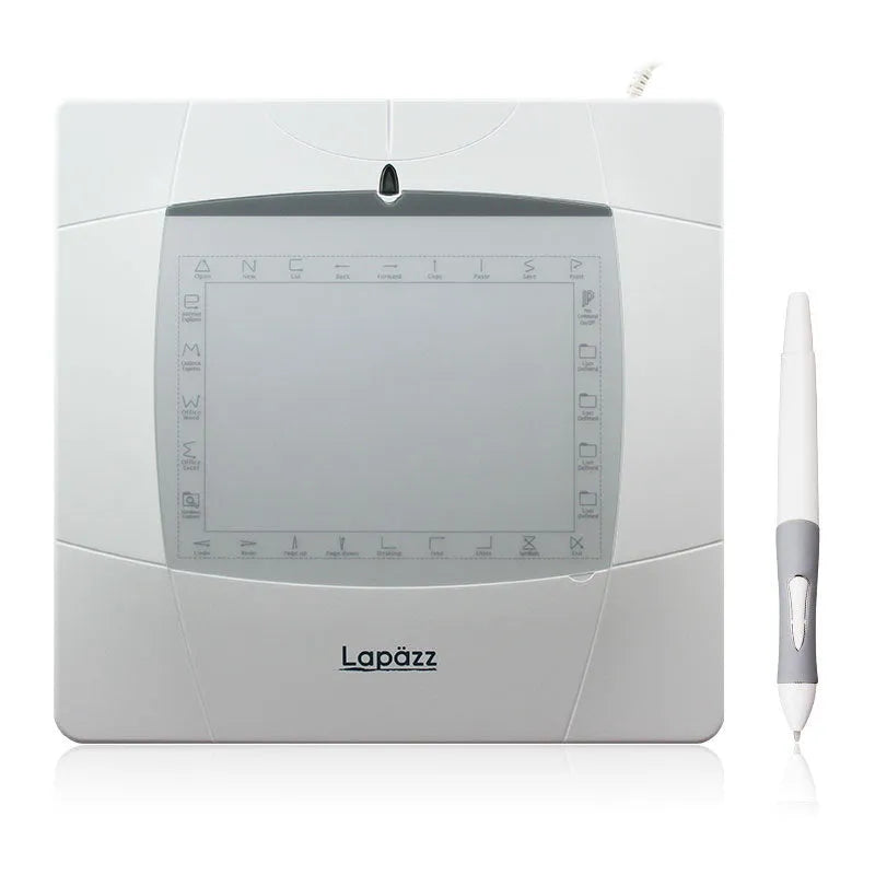 Computer painting board USB graphics tablet in white with electromagnetic pressure stylus, 22.6 by 22.1 cm drawing area