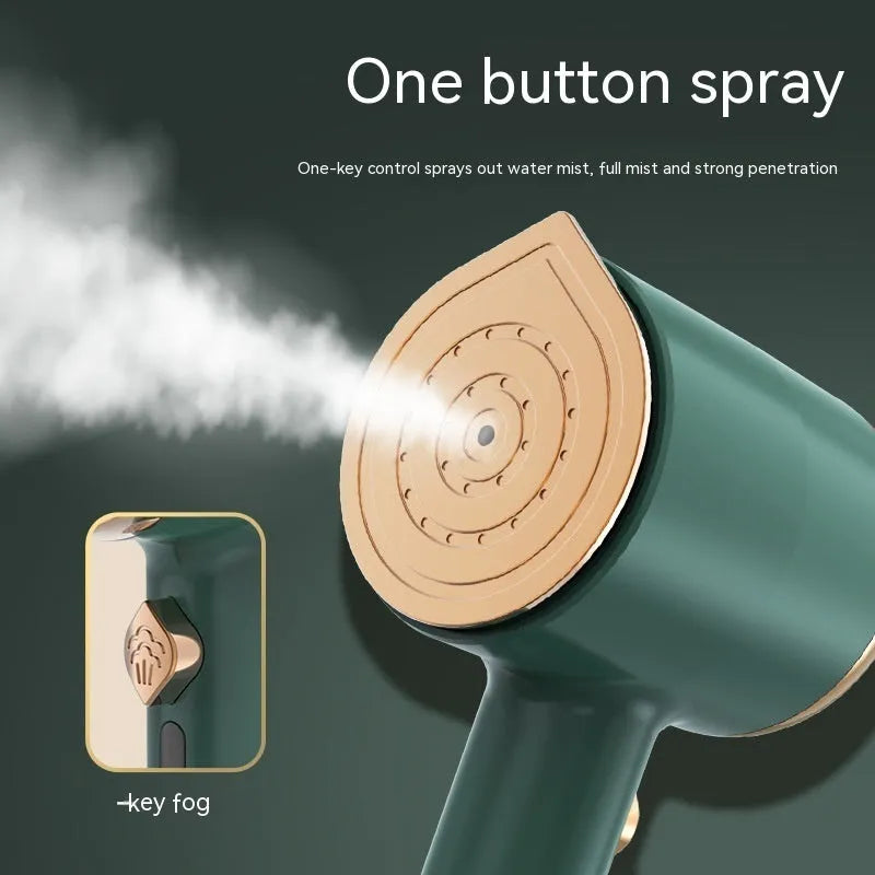 Green mini handheld garment steamer with titanium panel and transparent 50ml water tank