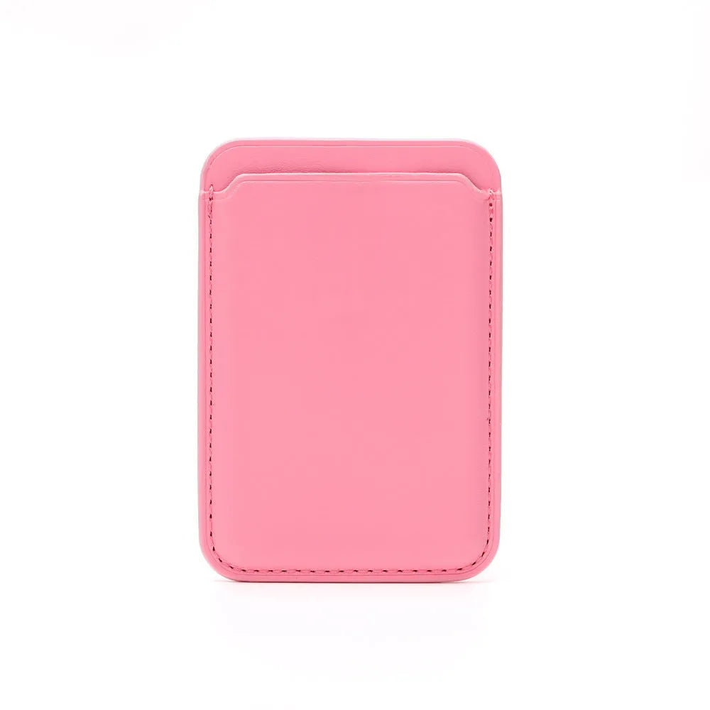 Black PU leather iPhone case with a built-in magnetic card holder on the back.
