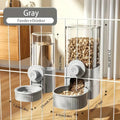1.2L automatic pet feeder and 520ml water dispenser in elegant grey, made from PP plastic, for small dogs, cats and rabbits in a cage setting.