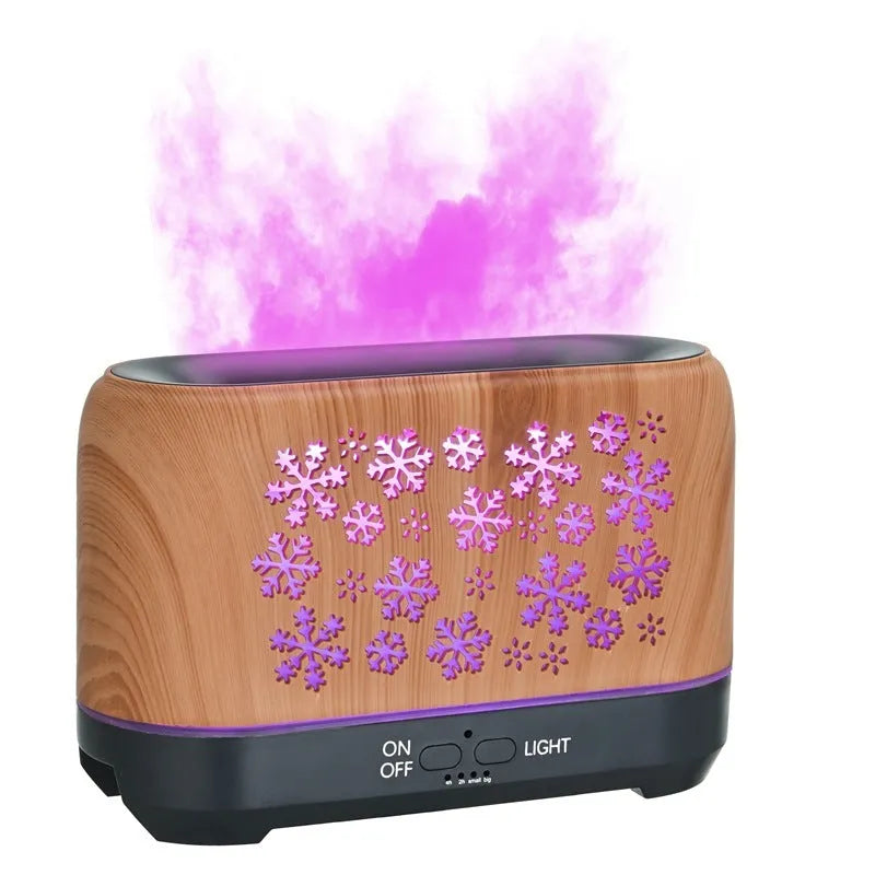 Christmas snowflake pattern humidifier with colourful flame effects and remote control