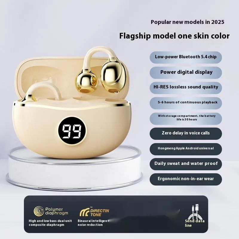 D151 Digital Display Bluetooth Headset Wireless Bone Conduction Non In-ear Sports Style in Apricot