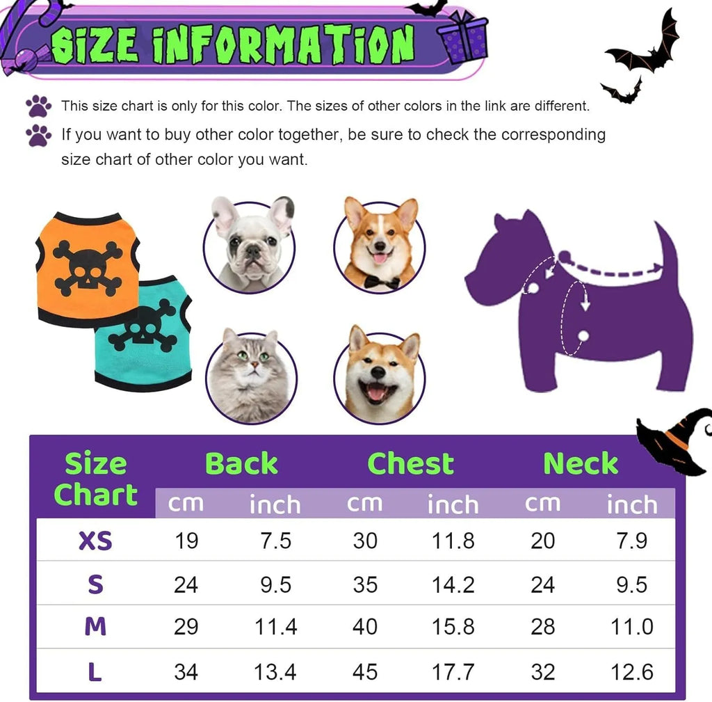 Halloween dog vest with skull bones pattern in colour blocking design