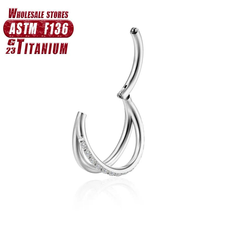 Titanium alloy fork nose ring piercing jewellery in silver, gold, black, or rose gold on a plain background.