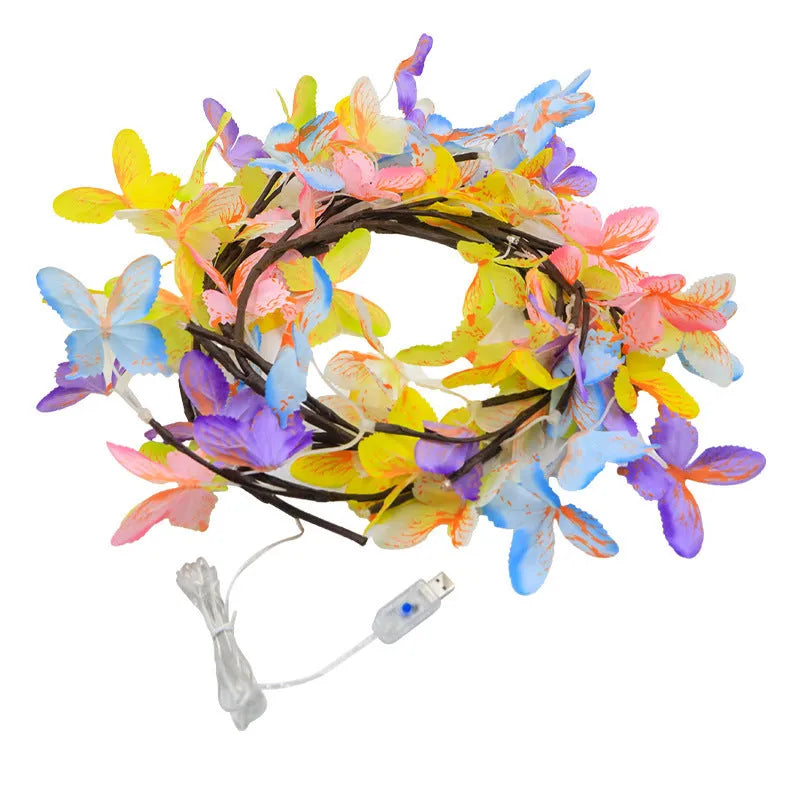 Flexible LED rattan butterfly tree vine lamp with USB cable and colourised lighting effects