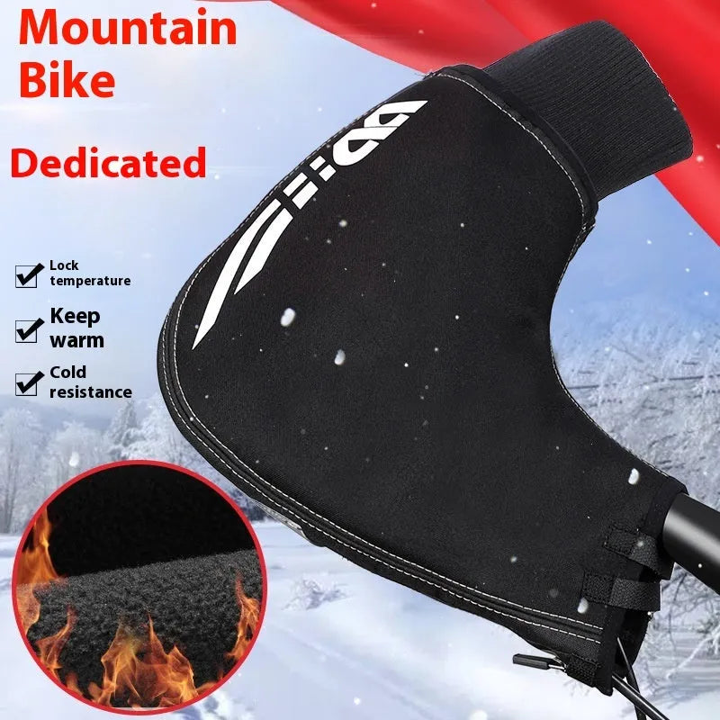 Winter mountain bike gloves in black and gray made of DPU, TPU, fleece, and Oxford cloth