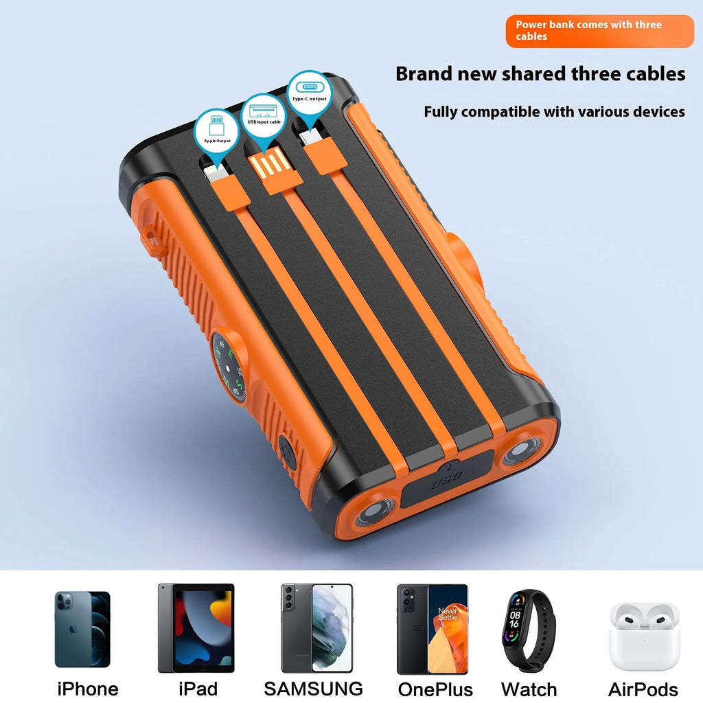 Solar hand crank power bank 20000mAh black plastic shell outdoor camping charger