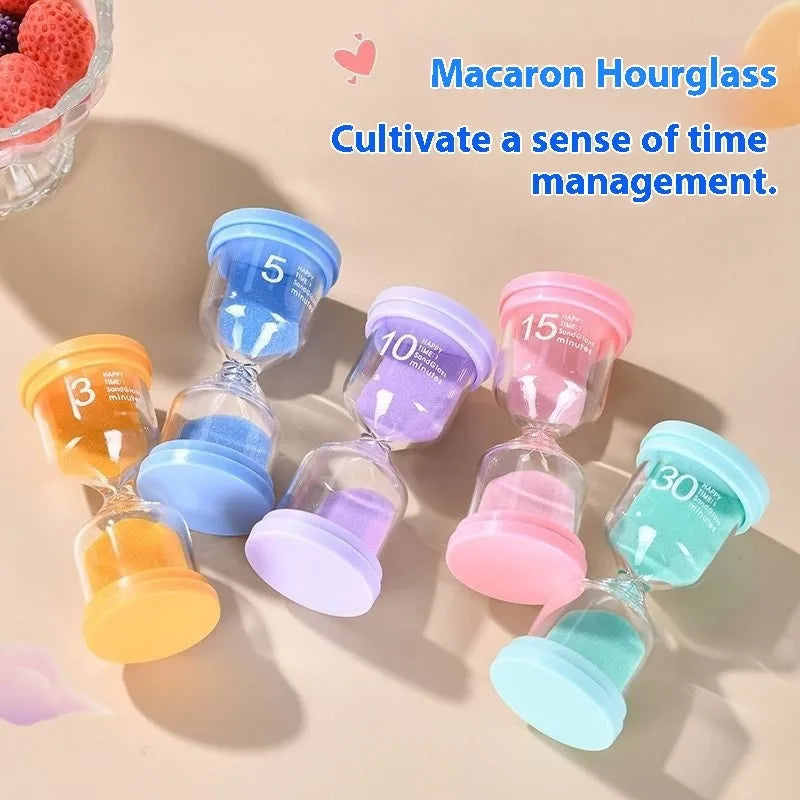Handmade glass sand timer showing quicksand flow in blue colour option