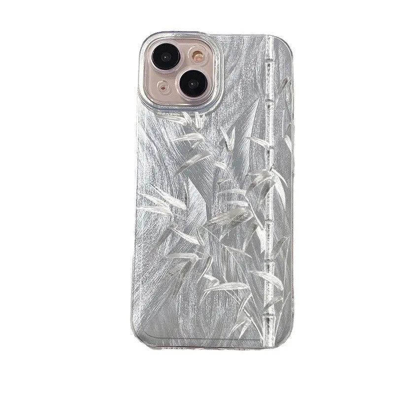 Acrylic feather yarn silver bamboo phone case for iPhone with shockproof protection in silver finish
