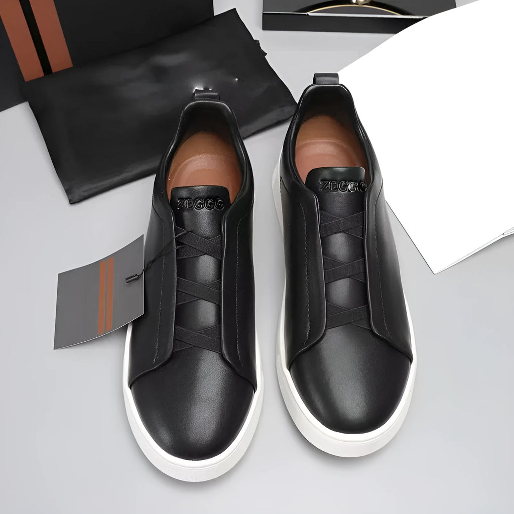Men's genuine leather cross-strap casual shoes flat heel round toe front lace-up cowhide upper rubber outsole