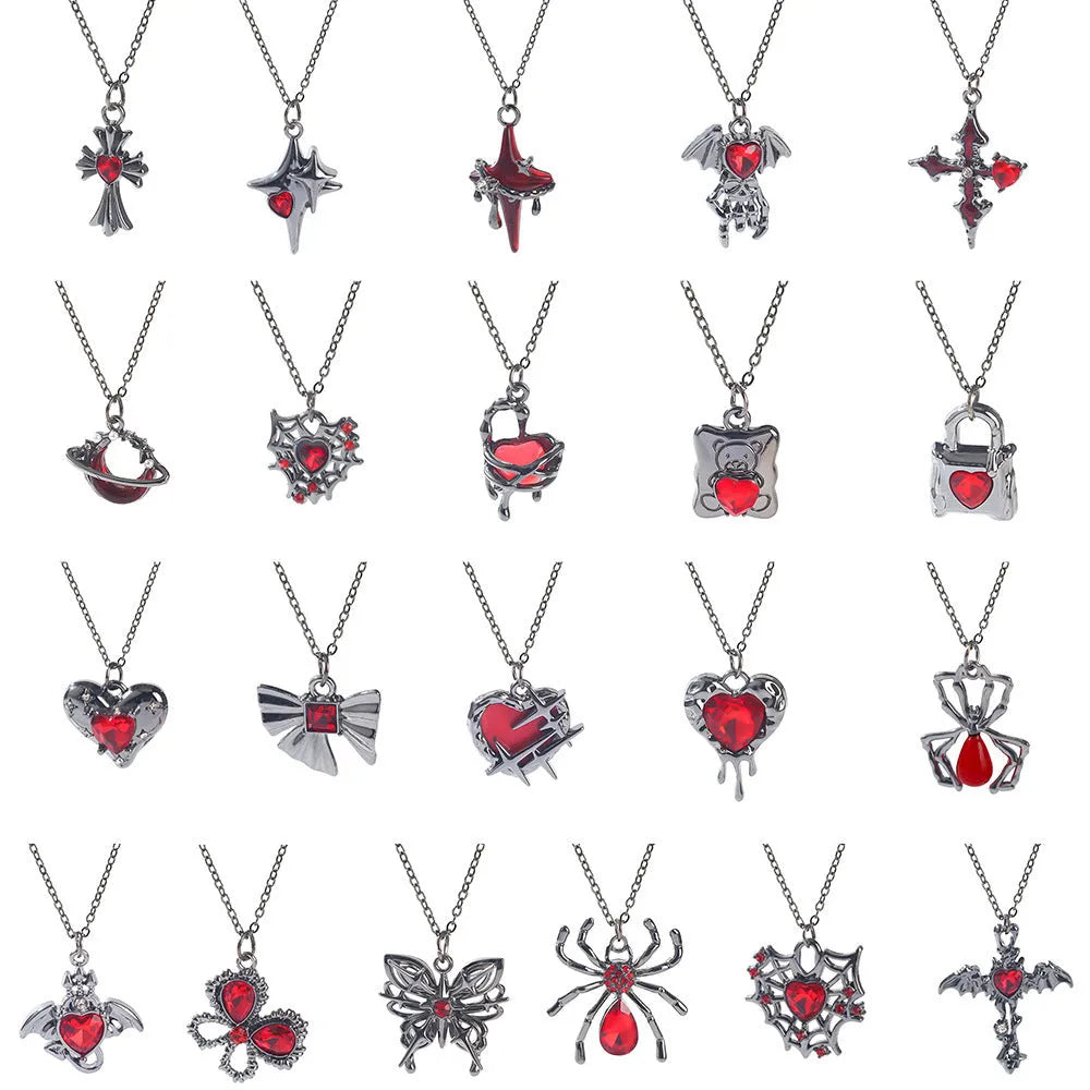 Halloween Spider Bat Necklace with electroplated alloy pendant in dark style designs