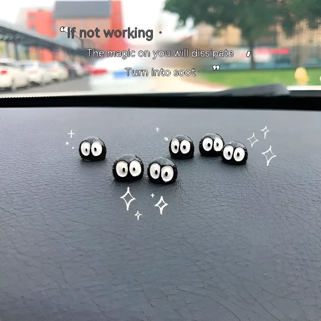 Small black cartoon coal ball resin decoration for car interior with traceless tape