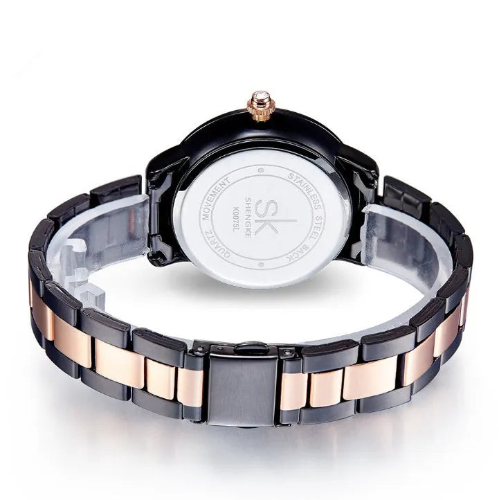 Ladies' quartz bracelet watch with 36mm round dial, stainless steel case, crystal detail, Black or Pink