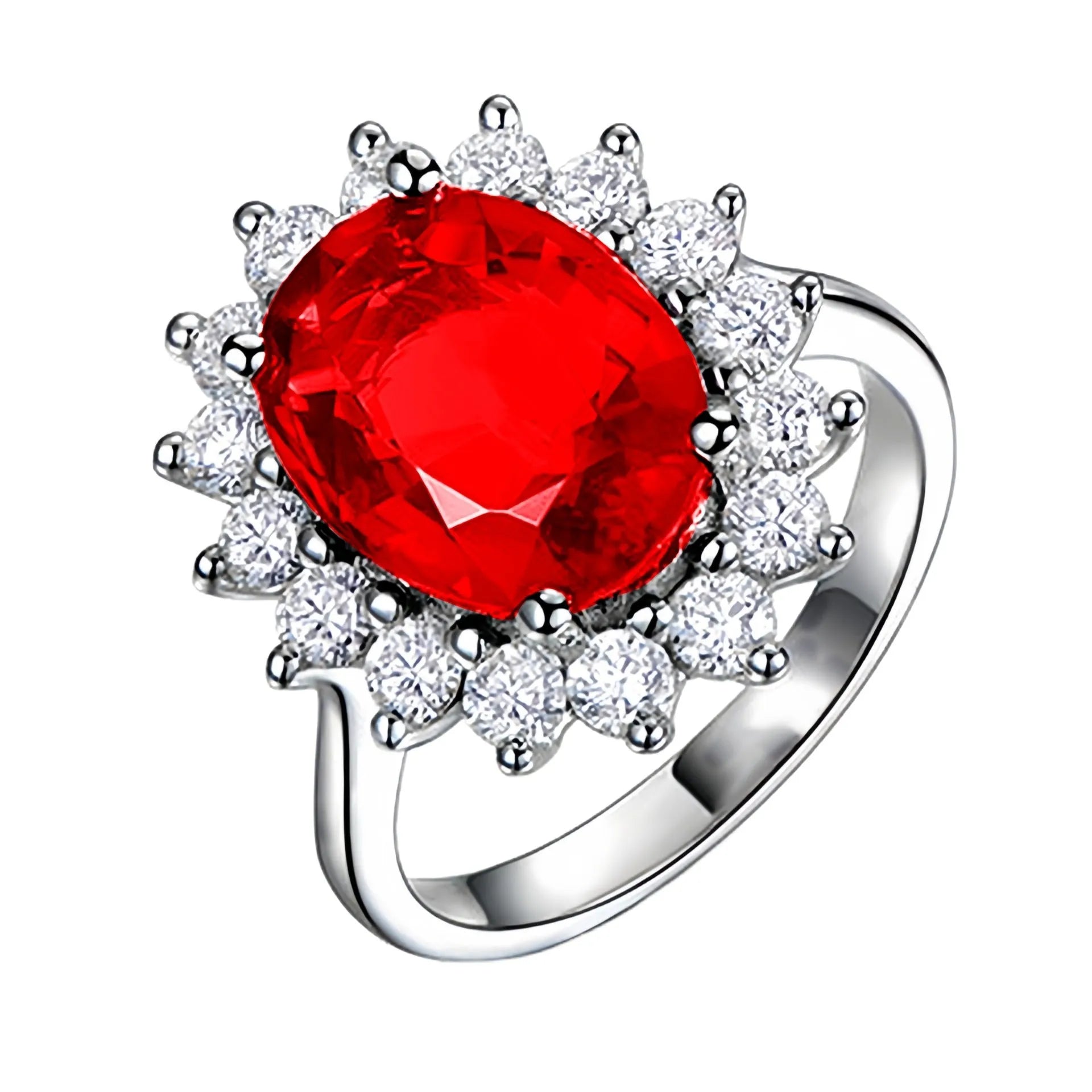 Adjustable opening rhinestone ring in platinum colour with geometric design on white background