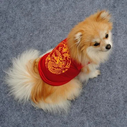Polyester puppy summer vest for small dogs and cats in XS to L, 13 colour and motif options including Dragon and Rose Crown