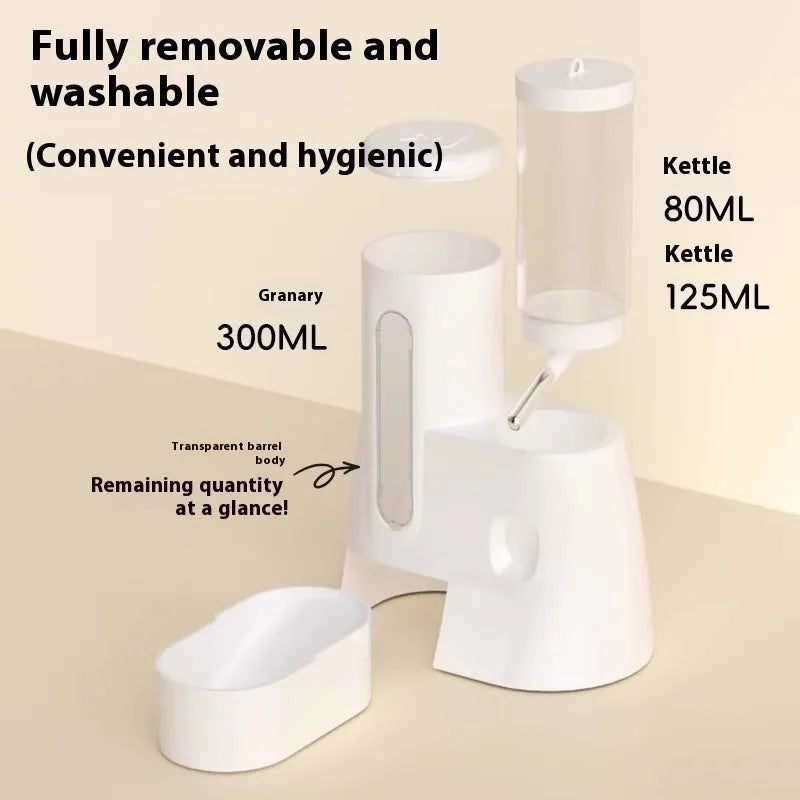 Hamster automatic drinking water feeder and food basin in blue colour on white background