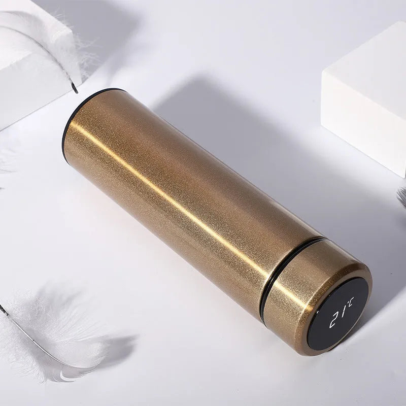 Stainless steel vacuum flask with LED touch display, 304 inside and outside, 500ml or 450ml, sports straight cup