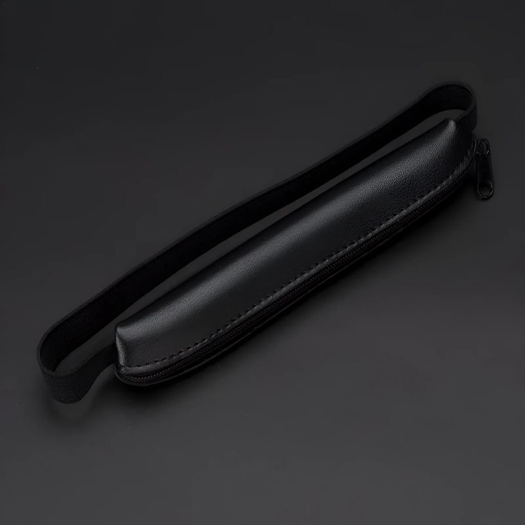 PU leather office pencil case measuring 16.5cm long with beige grey, black and crocodile pattern colour options