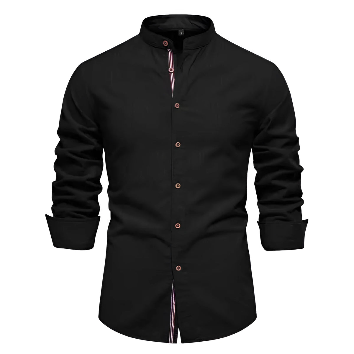 Men's solid colour long sleeve non-iron hemp blend shirt in army green, front view